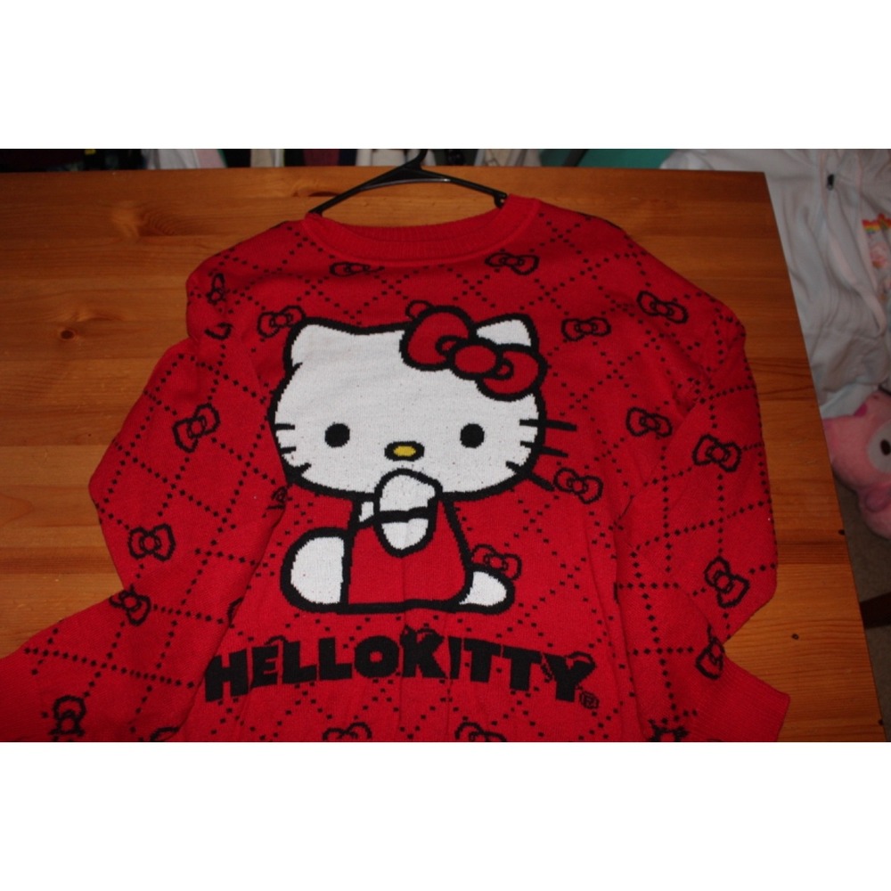 Sanrio Hello Kitty Sweater Womens XL Red Knit Crewneck Graphic Kawaii
